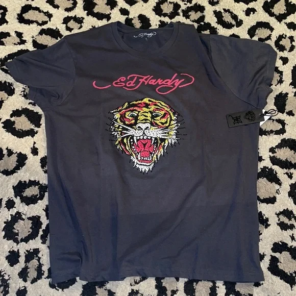 ed hardy Tiger rhinestone T-shirt - Picture 1 of 7